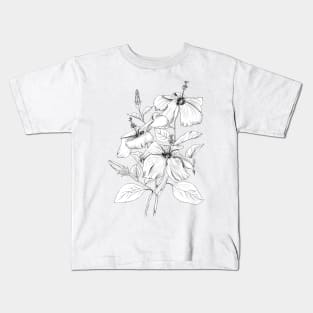 hibiscus flower black and white ink  illustration Kids T-Shirt